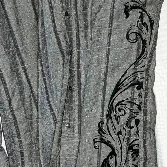 191 Unlimited Graphic striped square Button Down shirt XXL Gray Black - Picture 4 of 7